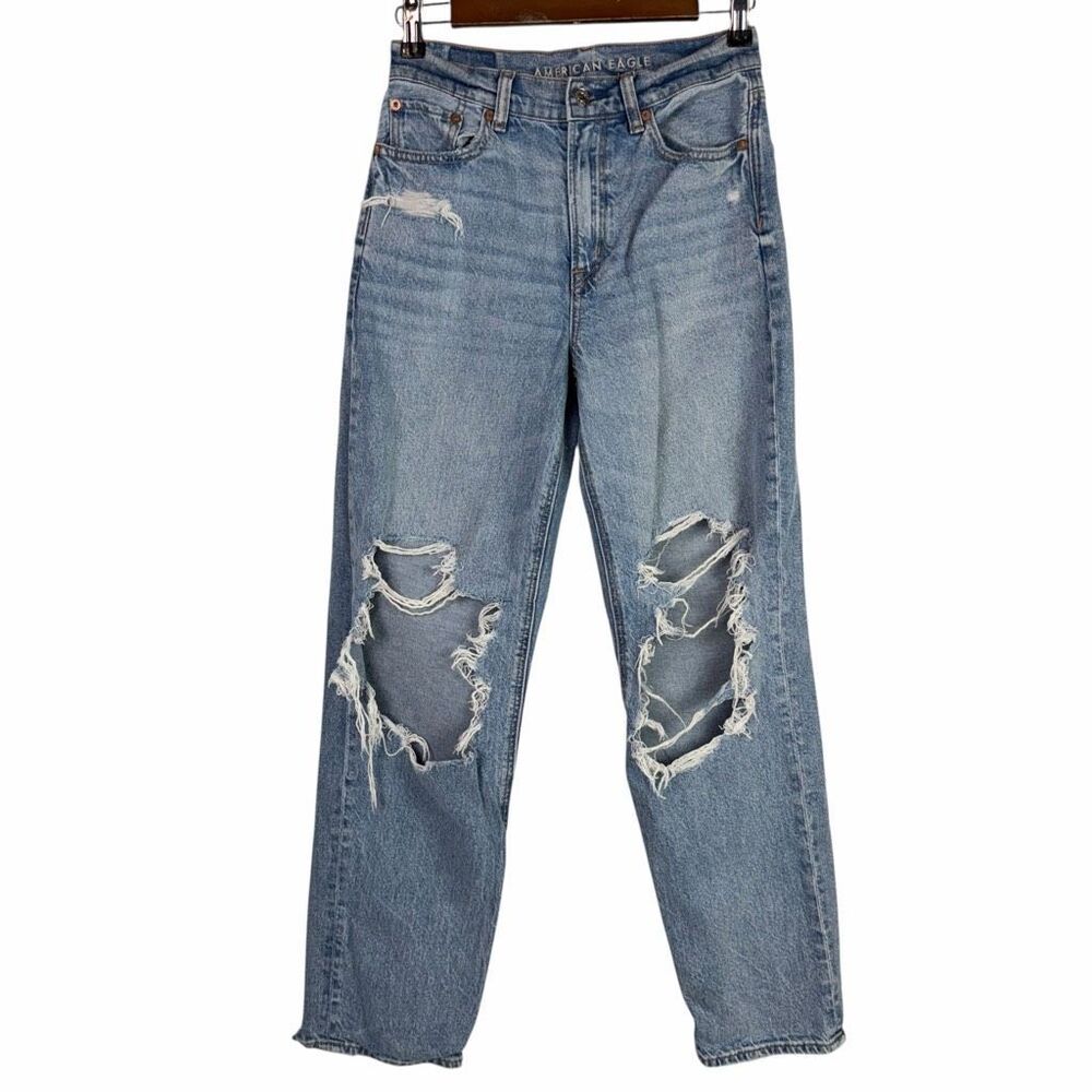 AE Women’s Size 0 Strigid Ripped Super High-Rise Baggy Straight Jean